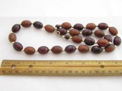 Vintage Gorgeous Browns Large Oval Faux Wood Bead Necklace*Warm Colors 25″