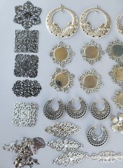 Lot Vtg Art Nouveau Art Deco Filigree Stampings Brass Silver Jewelry Supplies