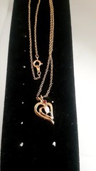 Vintage Opal & Red Gemstone Half Heart Pendant necklace. Gold Tone. 18 In.