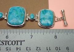 JTV Turquoise Link Bracelet Cushion Oval & Round Stones Sterling Silver 8-1/2″