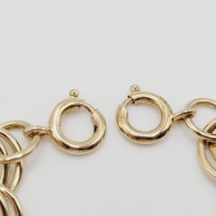 Fancy Double Circular Link Fancy Curb Shiny Gold Tone Vintage Chain Bracelet