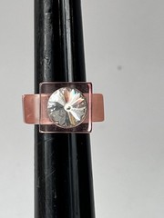 Vintage Lucite Ring Size 7.75 Coral Peach Rhinestone Modern Chunky Cubism Unisex