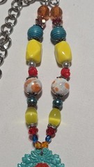 Vintage, Handmade Glass & Lucite Beaded Necklace w/ Floral Cameo Pendant (1058)