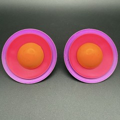 Vintage 80s Neon Color Block Disc Clip On Earrings Purple Pink Orange Statement