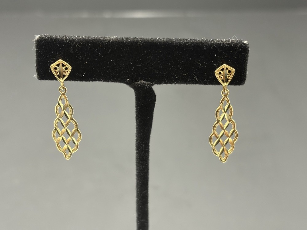 Vintage 14K Gold Filigree Dangle Earrings Pierced Lightweight Estate