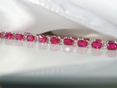 Sterling Silver 925 Lab Created Pink Ruby Tennis Bracelet 8″