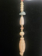 Vintage Stone And Carved Bovine Bone Beaded Necklace 32″