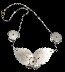 Vtg 1940s Carved Blue Lucite Floral Bib Necklace WWII Pot Metal Unsigned