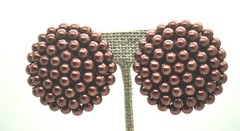 vintage dome round shape brown Faux Pearl Bead Button Clip On handmade Earrings