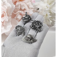 Lot 4 Vintage Birds & Blooms Pewter Pins 01-08 Cottage Limited Bird Hat Flowers