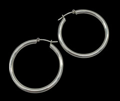 VTG Italy 925 Sterling Silver 4mm Hoop earrings 1.50″ lever back 6.7g