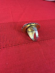 Vtg Cameo Style Ring Black Pink Angry Asian Portrait Adjustable Statement