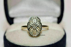 Art Deco Vintage 1.5Ct Round Lab Created Diamond 14K Yellow Gold Engagement Ring