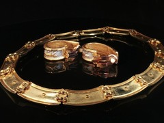 Vintage Two Tone Panther Necklace Set Sculptural Collar & Earrings