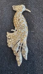PAIR Antique Vtg Art Deco Rhinestone Peacock Bird Of Paradise Brooches 3”