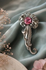RARE Marcel Boucher 1940’s Sterling Pave and Pink Topaz Brooch Flower Swirl