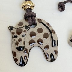 Vintage Ceramic Cat Cheetah Calderon Signed Necklace Clip On Earrings Set Gift