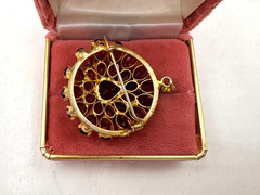 VICTORAN GENUINE RED ALMANDINE GARNET BROOCH PENDANT LRG MULTI TIERED HEART STN