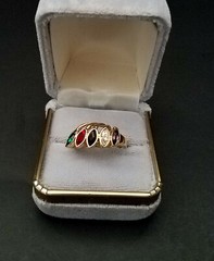 Vintage Multi-Color Stone Fashion Ring, 18KT Gold Plate Size 7, Designer LIND
