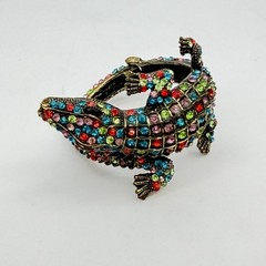 Vntg Alligator Clamper Bracelet Multicolor Rhinestone Estate Statement