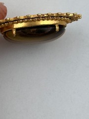 Oval Tigers Eye Gemstone Set in Gold-Tone Brass Frame 1.75″ Heavy Mothers Day