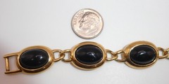 Vintage Napier Pat. Pend. Gold Tone Link Bracelet Black Onyx Glass Cabochon 7″