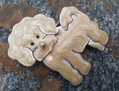 Vintage AJH Poodle Dog Brooch 1.25in Swirl Enamel 925 Sterling Anne Jane Harvey