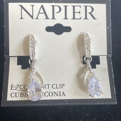 Napier Silver Tone Drop Dangle Clip On Earrings
