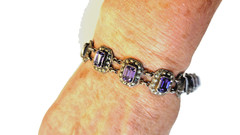 Antique amethyst and markasite bracelet ss links, byzantine design size 6 , 2.4g