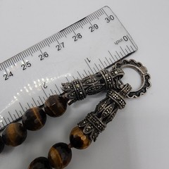 Tigers Eye Marcasite Convertible Bead Necklace Vintage Asian Inspired Charm Boho