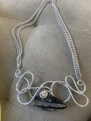 VTG Handmade Orthoceras Fossil Pendant Necklace Belt By Jeff Lieb Wearable Art