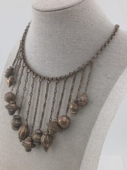 Victorian Revival Russian Gold Festoon Bib Dangling ribbed orbs Collar necklace