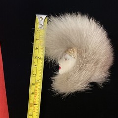 Vintage 1980’s Art Deco Style Lady Profile Brooch Fur Mohawk White Face Eyeliner