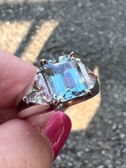 VINTAGE 14K WHITE GOLD AQUAMARINE RING ENGAGEMENT ANNIVERSARY HEAVY CHUNKY