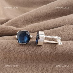 London Blue Topaz Gemstone Birthday Anniversary Cufflinks 925 Sterling Silver