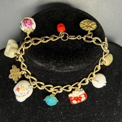 Vintage Custom Charm Bracelet + Vtg Charms: Faux Opal, Fish, Lucky Cat, MORE