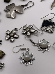 Earrings Large Lot Art Nouveau Style Vtg Costume Jewelry Silver Tone Estate