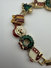 Vintage Signed SP CHRISTMAS BRACELET Sliding Charm Enamel Gold-Tone AVON 7”