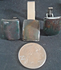 RARE VINTAGE MID CENTURY JJJ Co STERLING SILVER LARGE CUFFLINKS & TIE CLIP