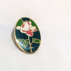 Vintage Rose Cross Mother’s Day Flower Pin 3/4″ Gold tone Pink Green Enamel
