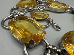 GRAZIANO SIGNED FAUX CITRINE LUCITE LARGE SILVER TONE NECKLACE 21″ STATEMENT