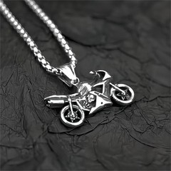 Stainless steel necklace with retro hip-hop style motorcycle pendant