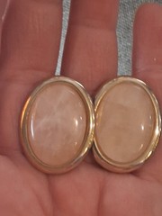Rose quartz oval cabochon gold plated vintage earrings