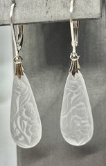 Art Deco Crystal Floral Frosted Molded Glass Pendant Necklace & Earring Set
