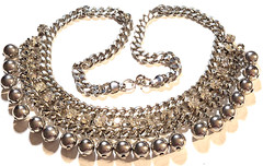 VINTAGE STUNNING ART DECO SILVER TONE CLEAR CRYSTAL DANGLE BALLS CHARMS NECKLACE