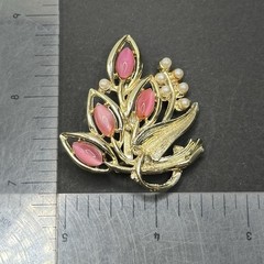 Vintage Pink Rhinestone Flower Brooch Pin J29B