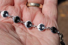 Vintage Sterling Silver 925 Celestial Bracelet Stars Moon Black Enamel