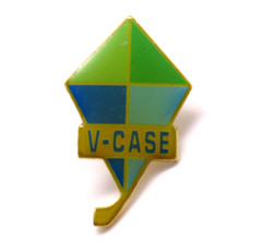 V-Case Kite Logo Lapel Pin Green Blue Gold Tone Collectible Vintage