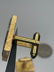 Vintage Dante Mosaic Chip Stone Resin Mid Century Gold Tone Cufflinks