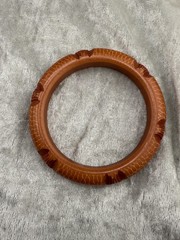 Vintage Bangle Bracelet Carved Orange Snakeskin Print 8″